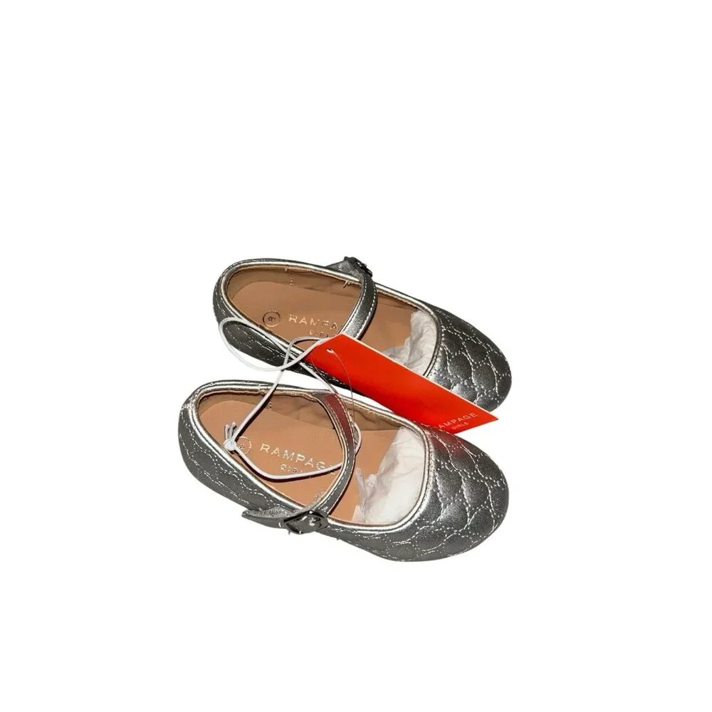 Rampage Girls Sliver Casual Dress Holiday School Ballet Flats Shoes Size 8